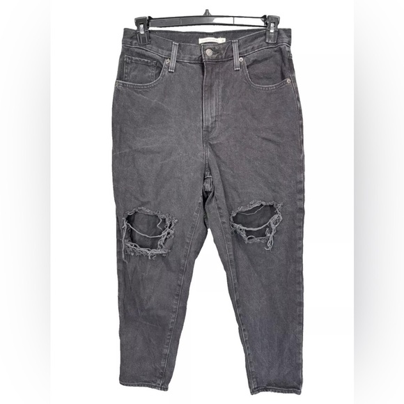 Levis Jeans Women’s 31 Black High Waisted Mom Jean Distressed 100% Cotton - Picture 2 of 12